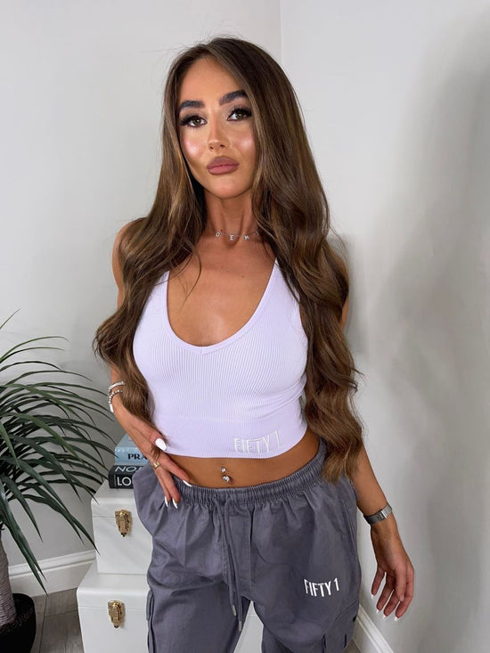 Cropped ribbed v neck gym top - Lilac